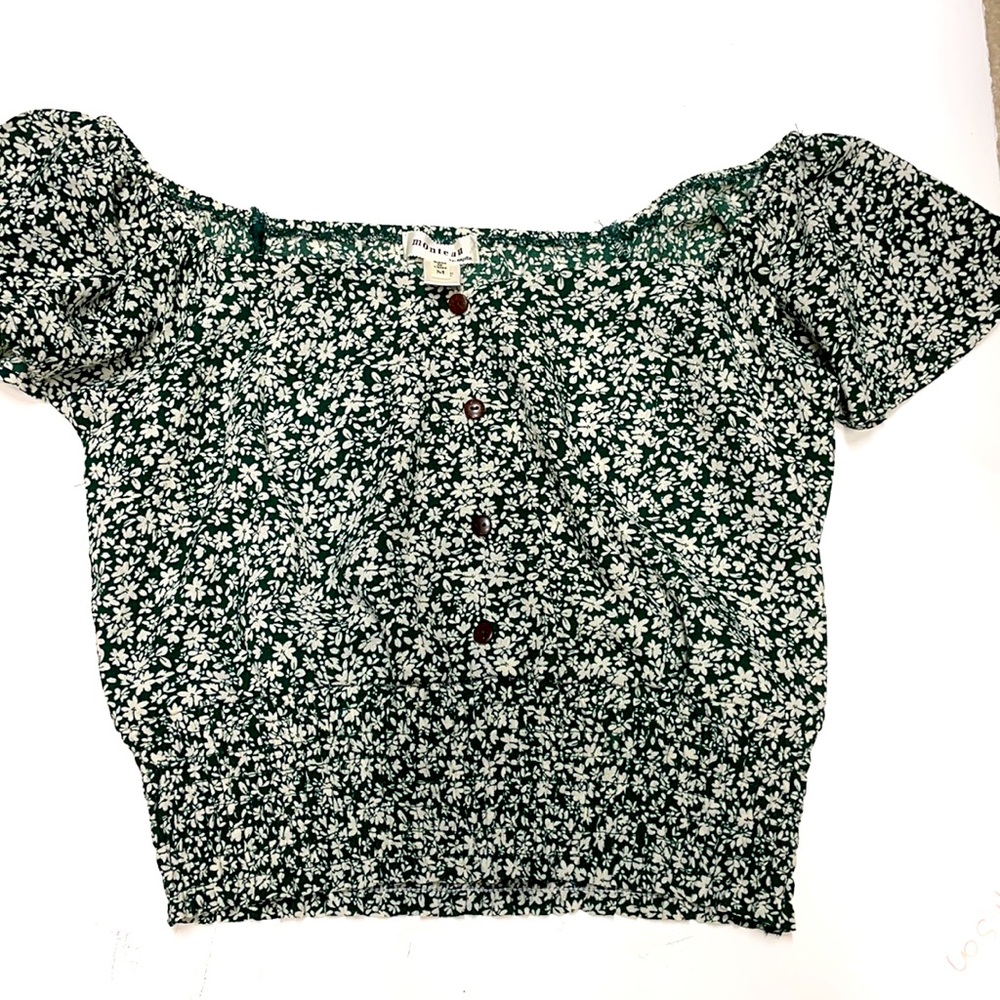 Off the shoulder green and white crop top